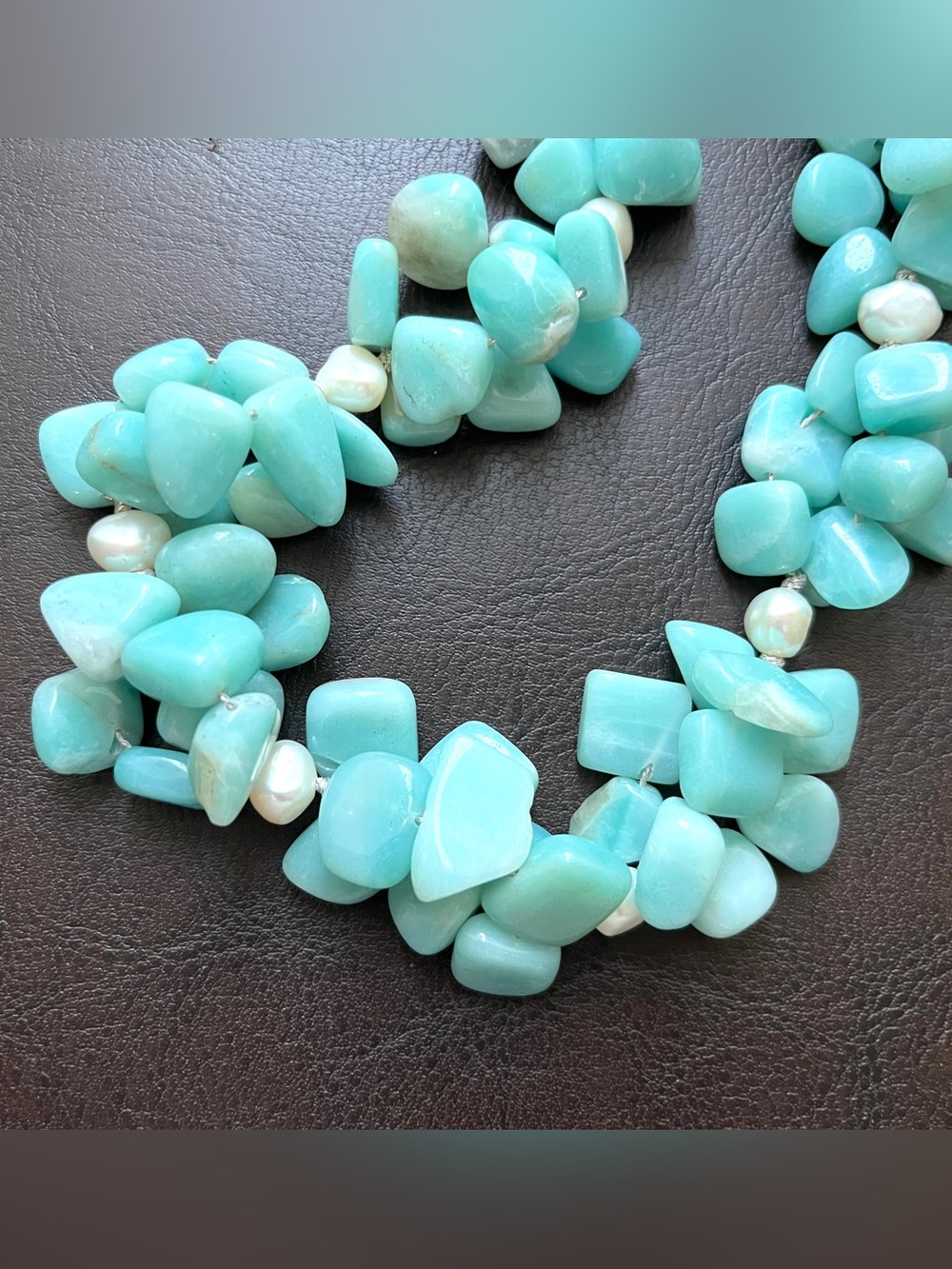 Vintage Larimar Freshwater Pearl Statement Necklace Adjustable 140g - Picture 4 of 8
